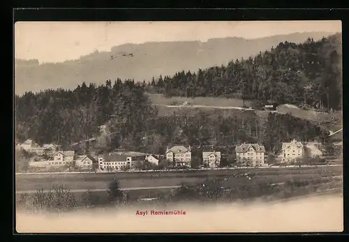 AK Remismühle, Asyl Remismühle mit Strasse aus der Vogelschau