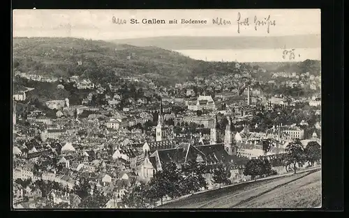 AK St. Gallen, Panorama mit Bodensee