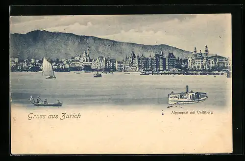 AK Zürich, Alpenquai mit Uetliberg