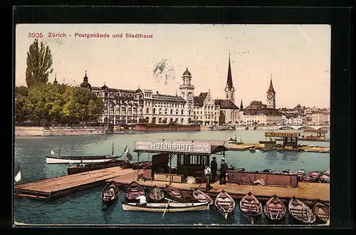 AK Zürich, Postgebäude und Stadthaus