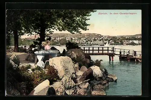 AK Zürich, in den Quaianlagen