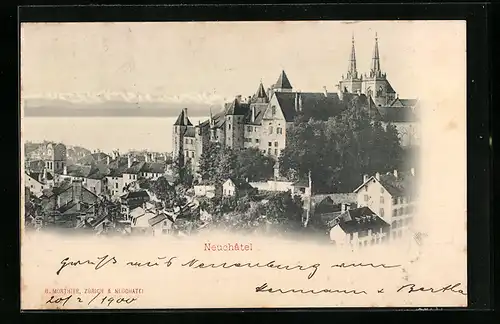 AK Neuchatel, Teilansicht mit Schloss