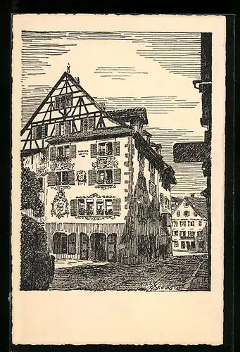 Künstler-AK Zug, Die obere Münz mit Gasthaus