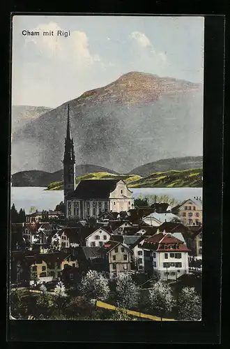 AK Cham, Teilansicht mit Kirche und Rigi