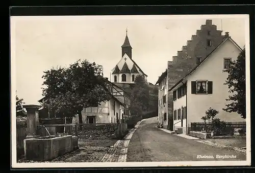 AK Rheinau, Strassenpartie mit Bergkirche