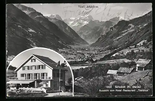 AK Schwändi, Hotel-Restaurant Tödiblick, Ortsansicht mit Umgebung und Tödi