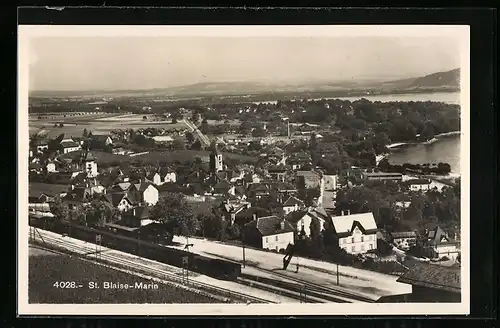 AK St. Blaise-Marin, Ortsansicht mit Bahnhof aus der Vogelschau