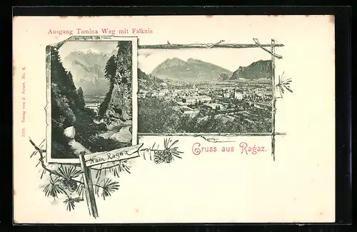 Passepartout-AK Ragaz, Ortsansicht, Ausgang Tamina Weg mit Falknis