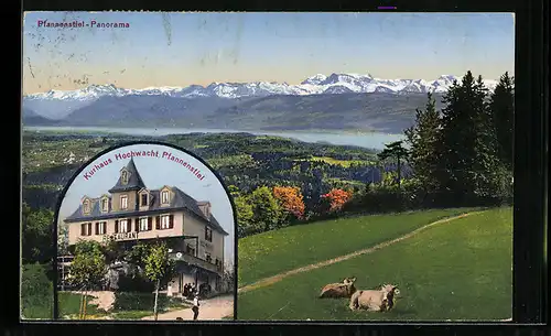 AK Pfannenstiel, Kurhaus Hochwacht, Bergpanorama