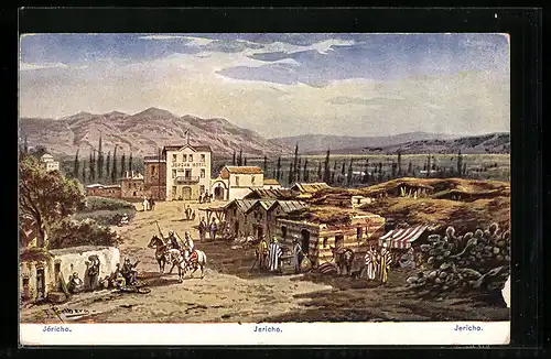 Künstler-AK Friedrich Perlberg: Jericho, Panorama mit Jordan-Hotel