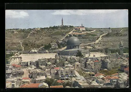 AK Jerusalem, Tempelplatz mit Felsenmoschee und Ölberg