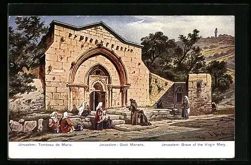 Künstler-AK Friedrich Perlberg: Jerusalem, Menschen vor dem Grabe Marias