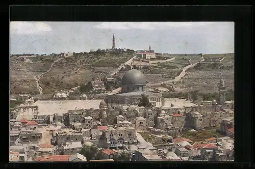 AK Jerusalem, Tempelplatz mit Felsenmoschee und Ölberg