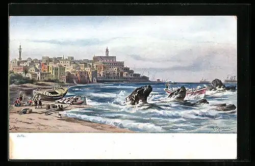 Künstler-AK Jaffa, Teilansicht mit Strand