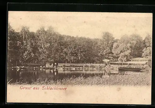 AK Berlin-Schlachtensee, Seepartie mit Gasthaus Alte Fischerhütte