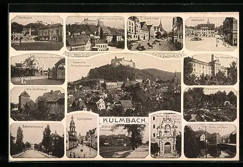 AK Kulmbach, Marktplatz, Spitalgasse, Bahnhofstrasse, Alte Stadtmauer