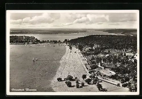 AK Berlin-Wannsee, Strandbad vom Flugzeug aus
