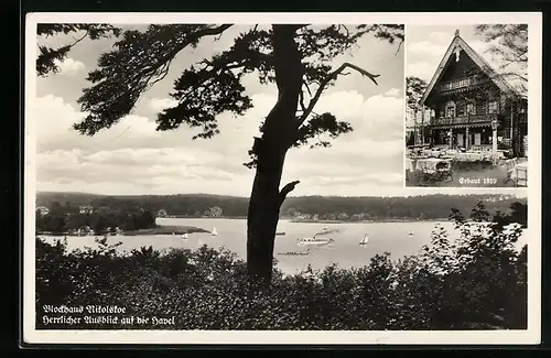 AK Berlin-Wannsee, Blockhaus Nikolskoe mit Blick auf die Havel