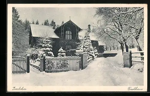 AK Iserlohn, Forsthaus mit Strasse im Winter