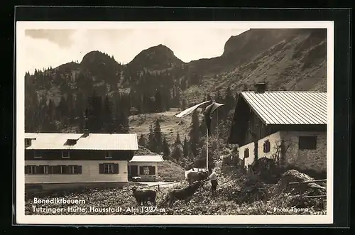 AK Benediktbeuern, Tutzinger-Hütte auf der Hausstadt-Alm mit Bergblick