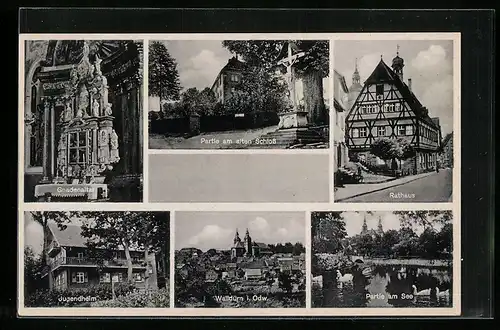 AK Walldürn /Odw., Jugendheim, Rathaus, Gnadenaltar, Ortsansicht