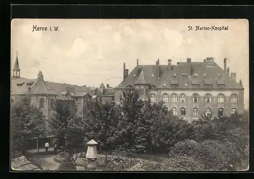 AK Herne i. W., St. Marien-Hospital mit Park aus der Vogelschau