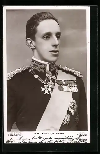 AK König Alfonso XIII. mit Orden und Schärpe