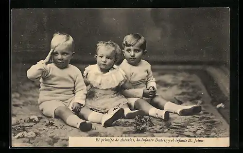 AK El principe de Asturias, la Infanta Beatriz y el infante D. Jaime, Kinder aus dem Königshaus von Spanien beim Spiel