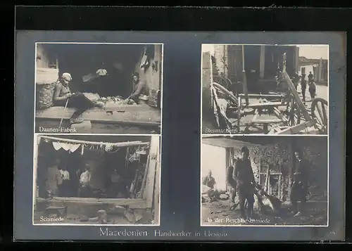 AK Uesküb, Handwerker in der Schmiede, Daunen-Fabrik, Stellmacherei