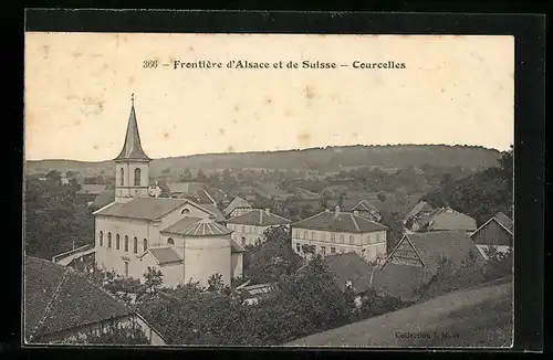 AK Courcelles, Ortsansicht mit Kirche