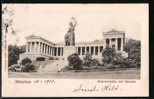 AK München, die Ruhmeshalle mit Bavaria