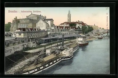 AK Dresden, Elbeufer mit Italienischem Dörfchen