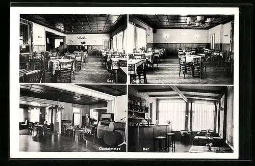 AK Albersdorf, Hotel Pension Cafe Waldesruh, in den Gasträumen, an der Bar, im Saal