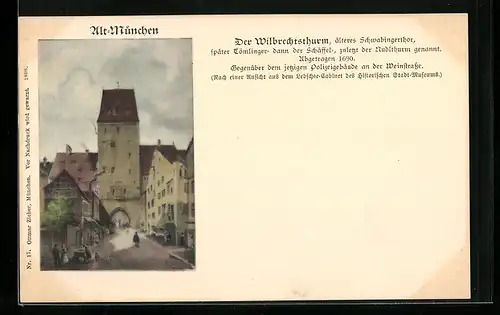 AK München, Strasse mit Wilbrechtsthurm, Weinstrasse