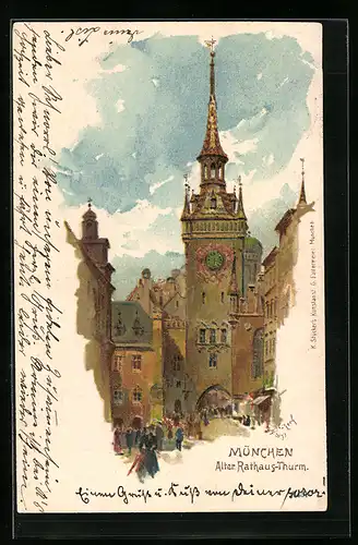 Lithographie München, Alter Rathausturm