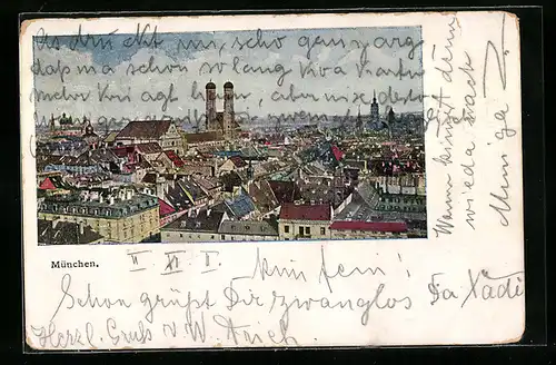 AK München, Panorama mit Frauenkirche