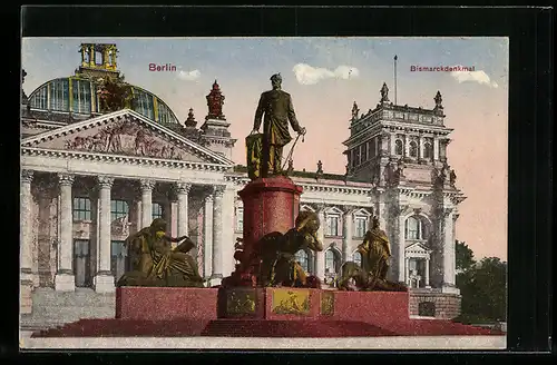 AK Berlin, Bismarckdenkmal vor dem Reichstagsgebäude
