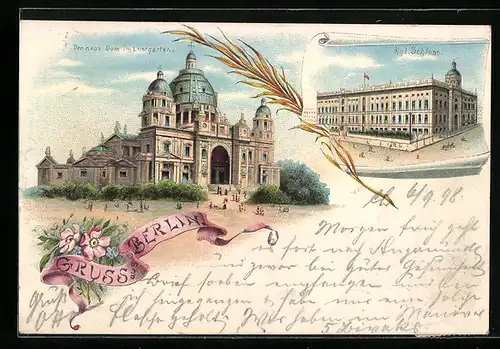 Lithographie Berlin, der neue Dom im Lustgarten, das Kgl. Schloss