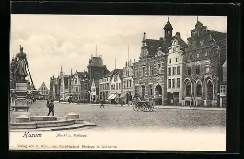 AK Husum, Markt mit Rathaus