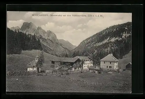 AK Weissbach b. Lofer, an der Kapelle mit dem Mühlsturzhorn, Gasthof Hirschbühel