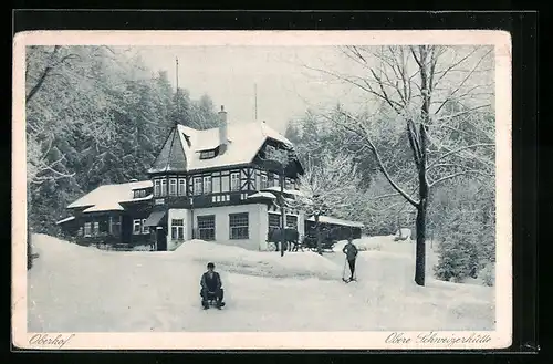 AK Oberhof, Schlittenfahrt an der Oberen Schweizerhütte im Schnee