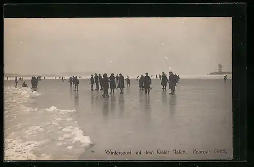 AK Kiel, Wintersport auf dem Kieler Hafen, Februar 1922