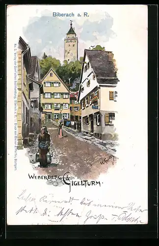 Lithographie Biberach a. R., Weberberg und Cigelturm