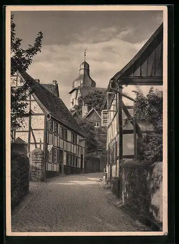 AK Soest, Blick durch die kleine Osthofe auf die Hohnekirche