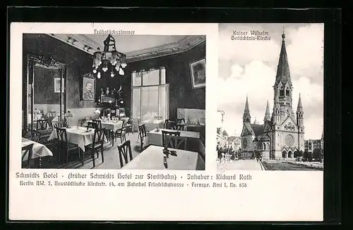 AK Berlin, Schmidts Hotel, Inh. Richard Rath, Neustädtische Kirchstr. 14, Frühstückszimmer