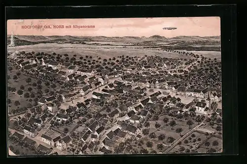 AK Hochdorf O /A. Horb, Ortsansicht mit Albpanorama und Zeppelin