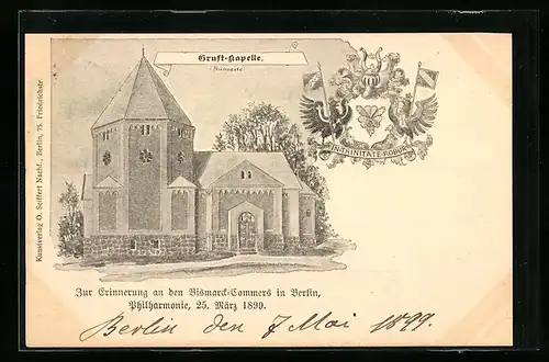 AK Friedrichsruh, Südseite der Gruft-Kapelle, Wappen In-Trinitate-Robur