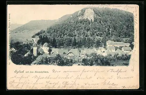 AK Eybach, Ortsansicht mit dem Himmelsfelsen