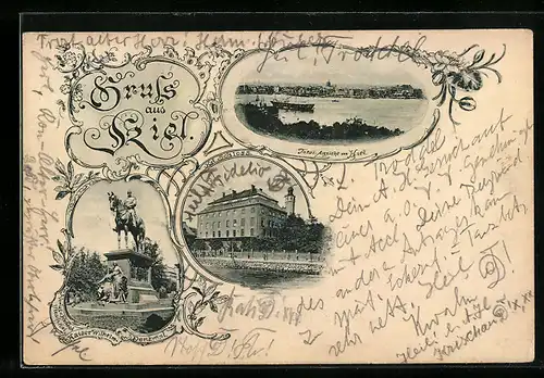 AK Kiel, Schloss, Kaiser-Wilhelm-Denkmal, Totalansicht