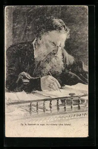 Künstler-AK Comte Leon Tolstoi beim Schreiben